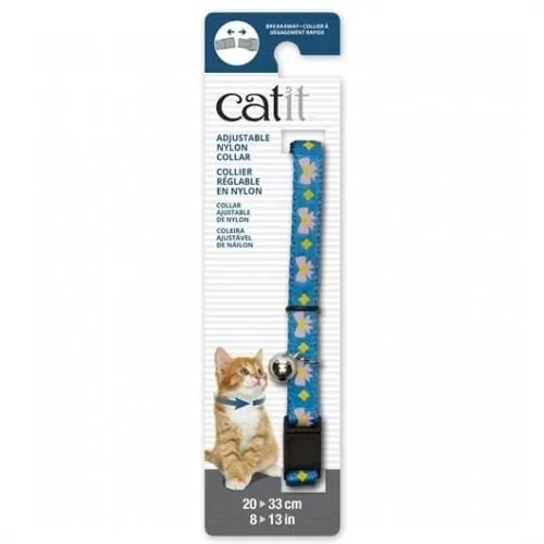 Catit Adjustable Breakaway Nylon Cat Collar Blue with Pink Bows