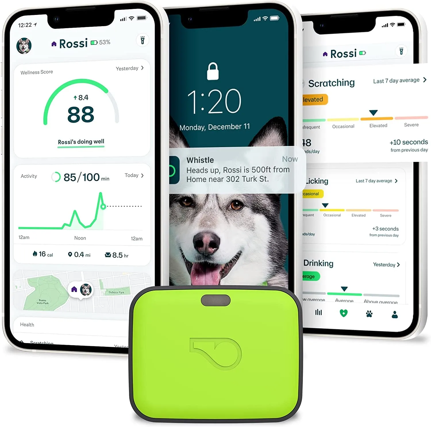 GPS   Health   Fitness - Ultimate Dog GPS Tracker plus Dog Health & Fitness Monitor, Waterproof, Safe Place Escape Alerts, Built-In Night Light,Fits on Dog Collar, GO Explore, Grey