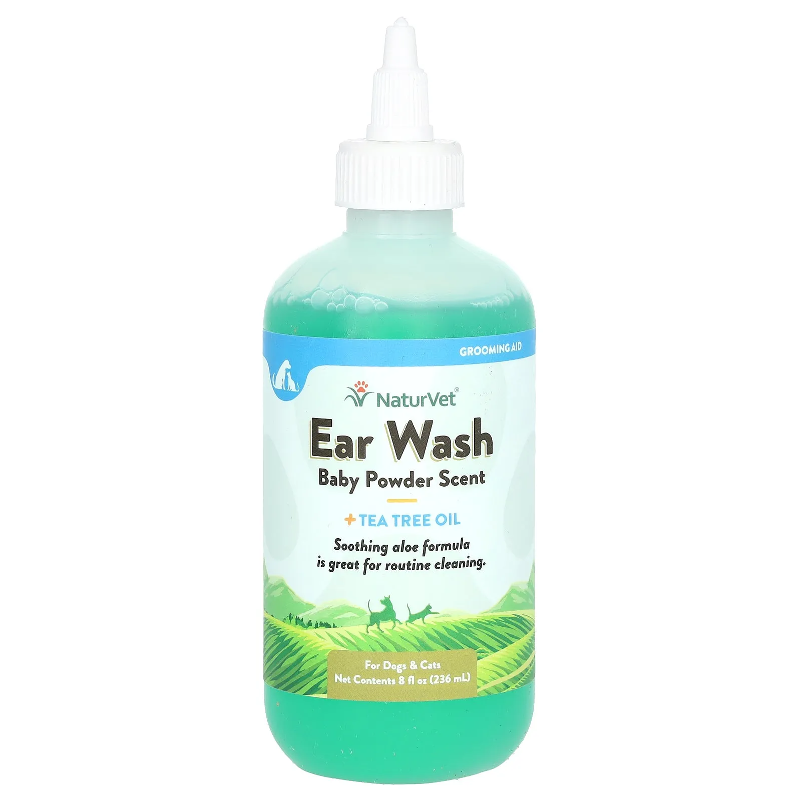 NaturVet, Ear Wash   Tea Tree Oil, For Dogs & Cats, Baby Powder Scent, 8 fl oz (236 ml)
