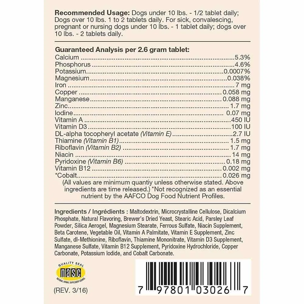 NaturVet Vitapet ADULT Daily Vitamins Tablets For Dogs