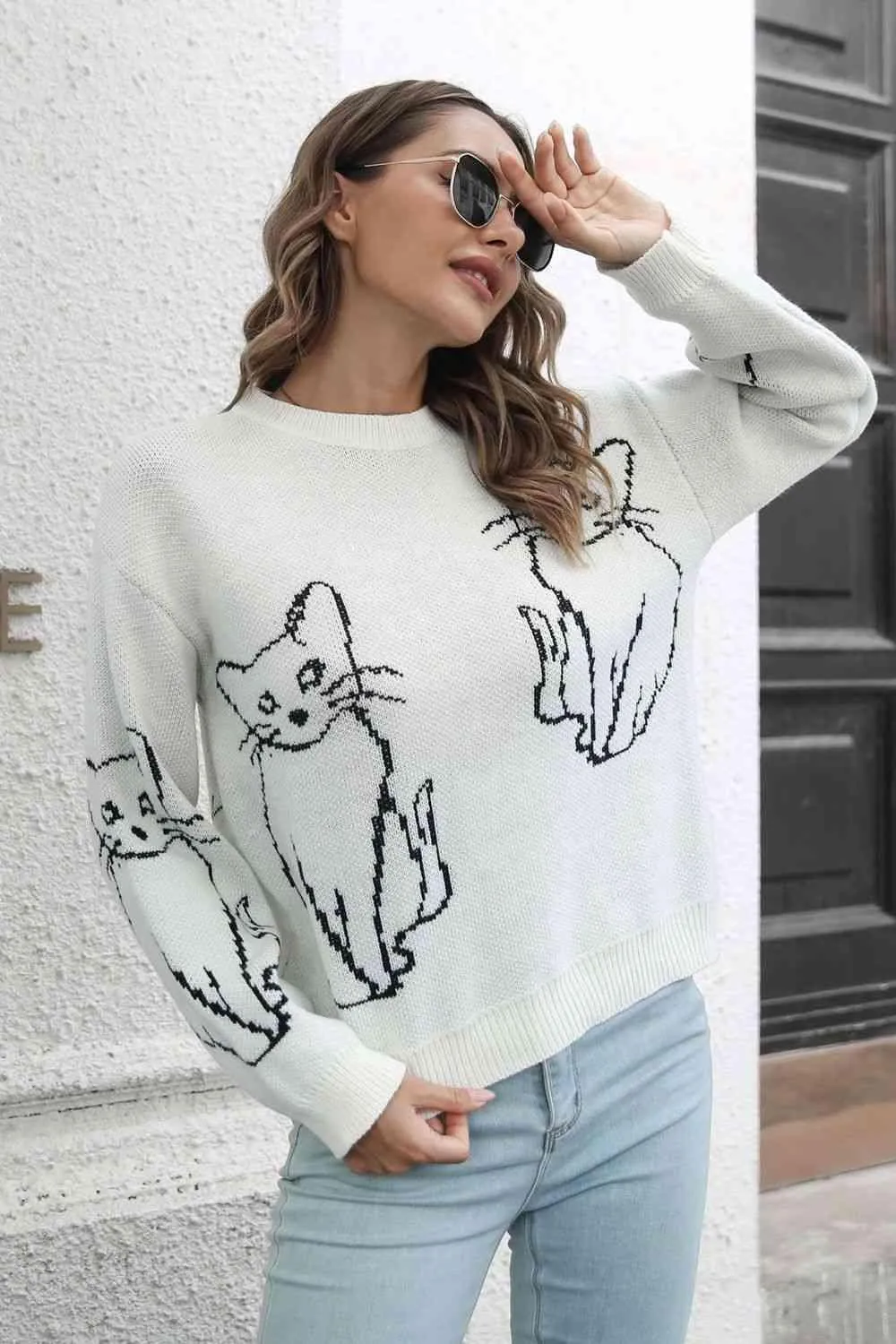 Pet Lover Knitted Crew Neck Cat Sweater