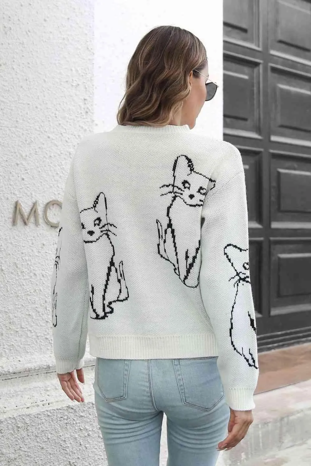 Pet Lover Knitted Crew Neck Cat Sweater