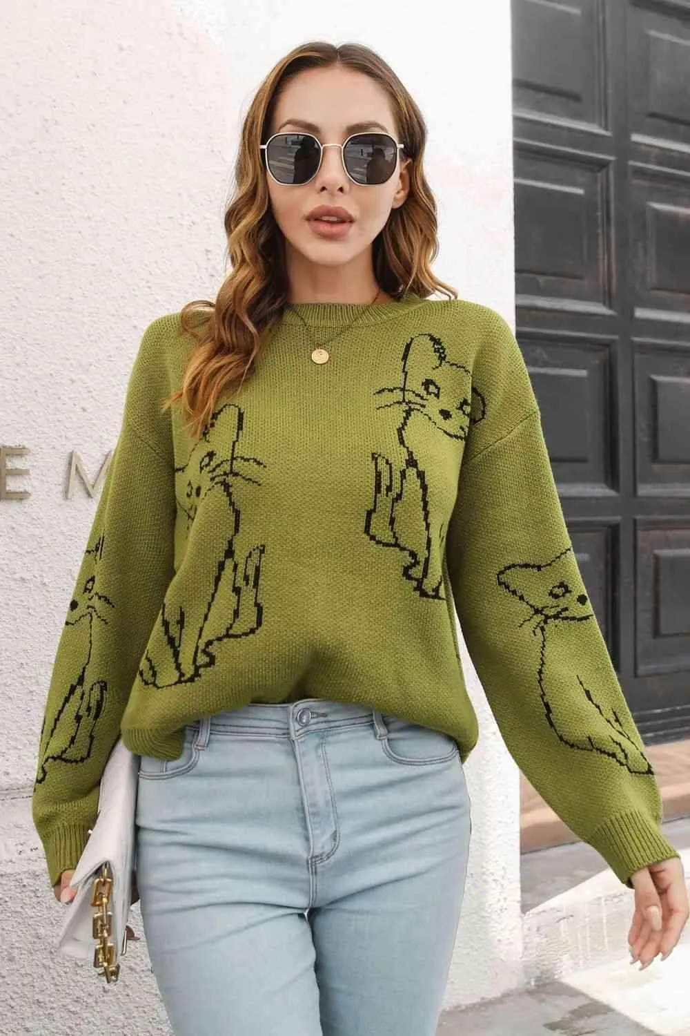 Pet Lover Knitted Crew Neck Cat Sweater