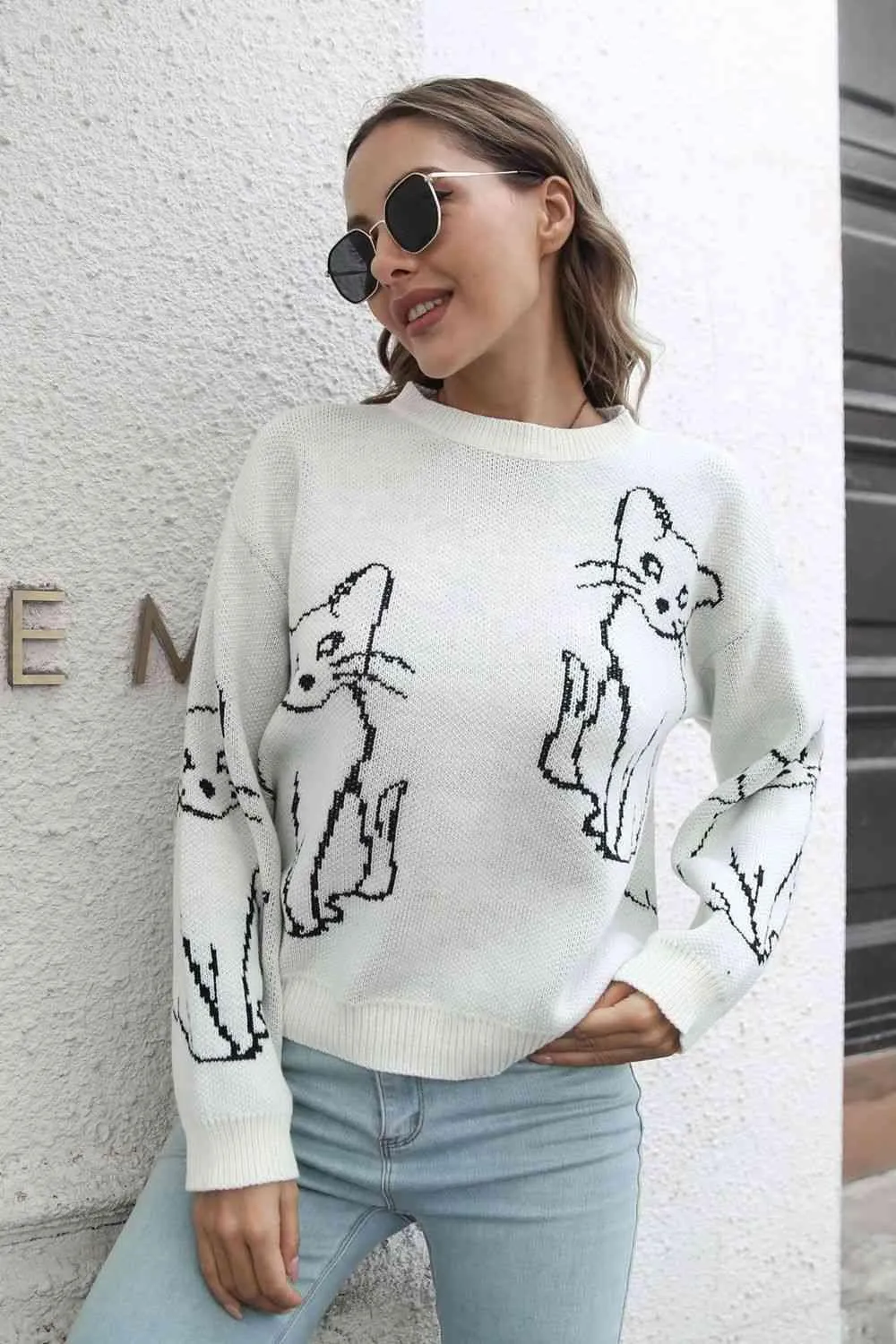 Pet Lover Knitted Crew Neck Cat Sweater