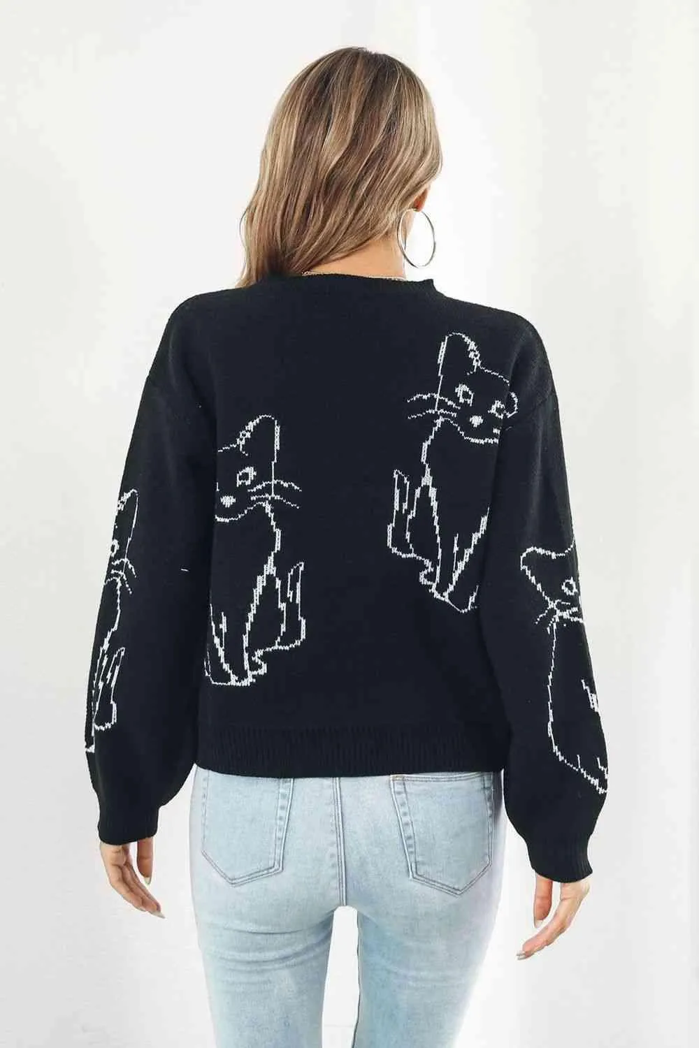 Pet Lover Knitted Crew Neck Cat Sweater