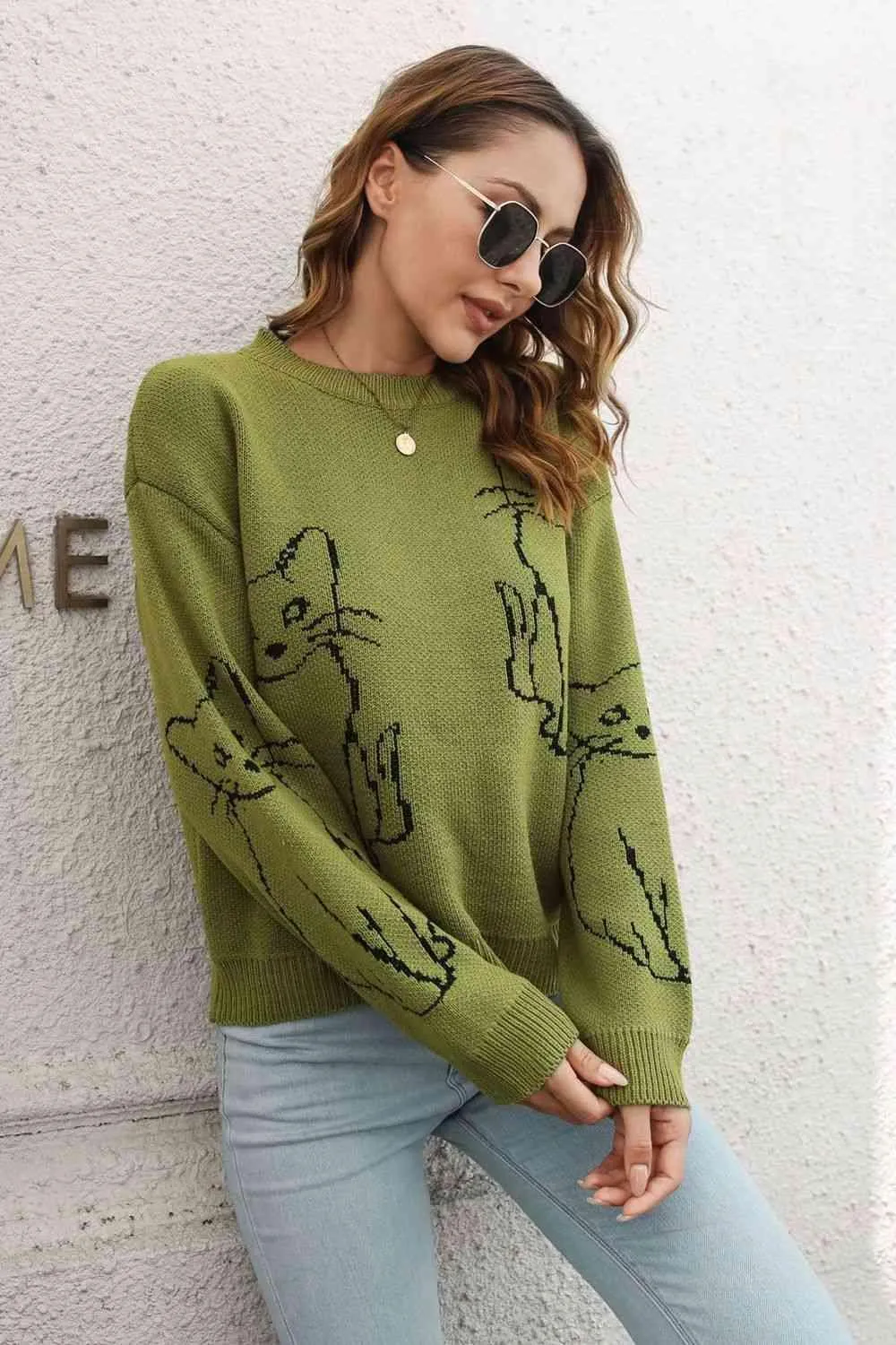 Pet Lover Knitted Crew Neck Cat Sweater