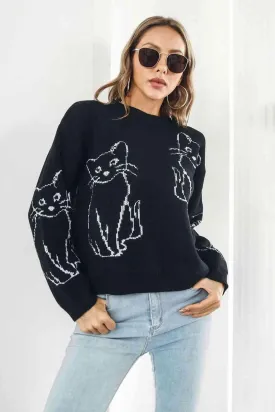 Pet Lover Knitted Crew Neck Cat Sweater