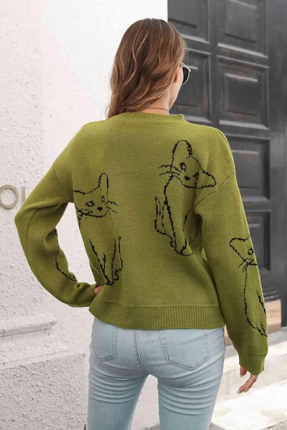 Pet Lover Knitted Crew Neck Cat Sweater