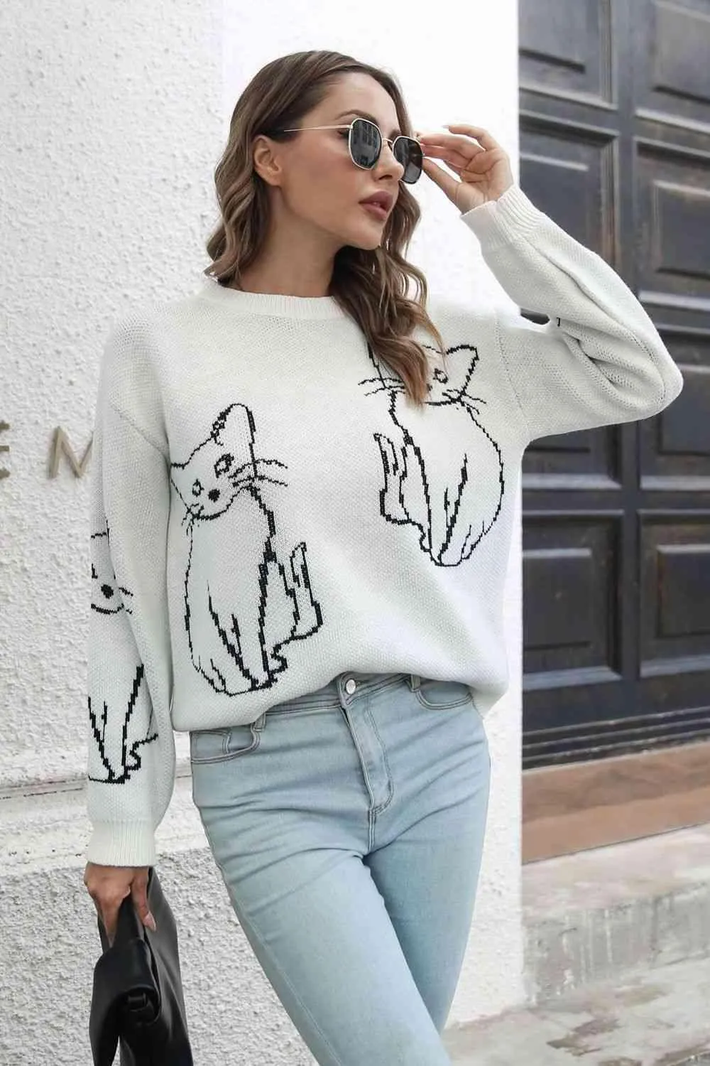 Pet Lover Knitted Crew Neck Cat Sweater